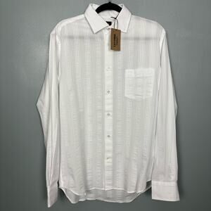 NWT Circle Of Friends C.O.F White Maui Stripe Long Sleeve Shirt Medium